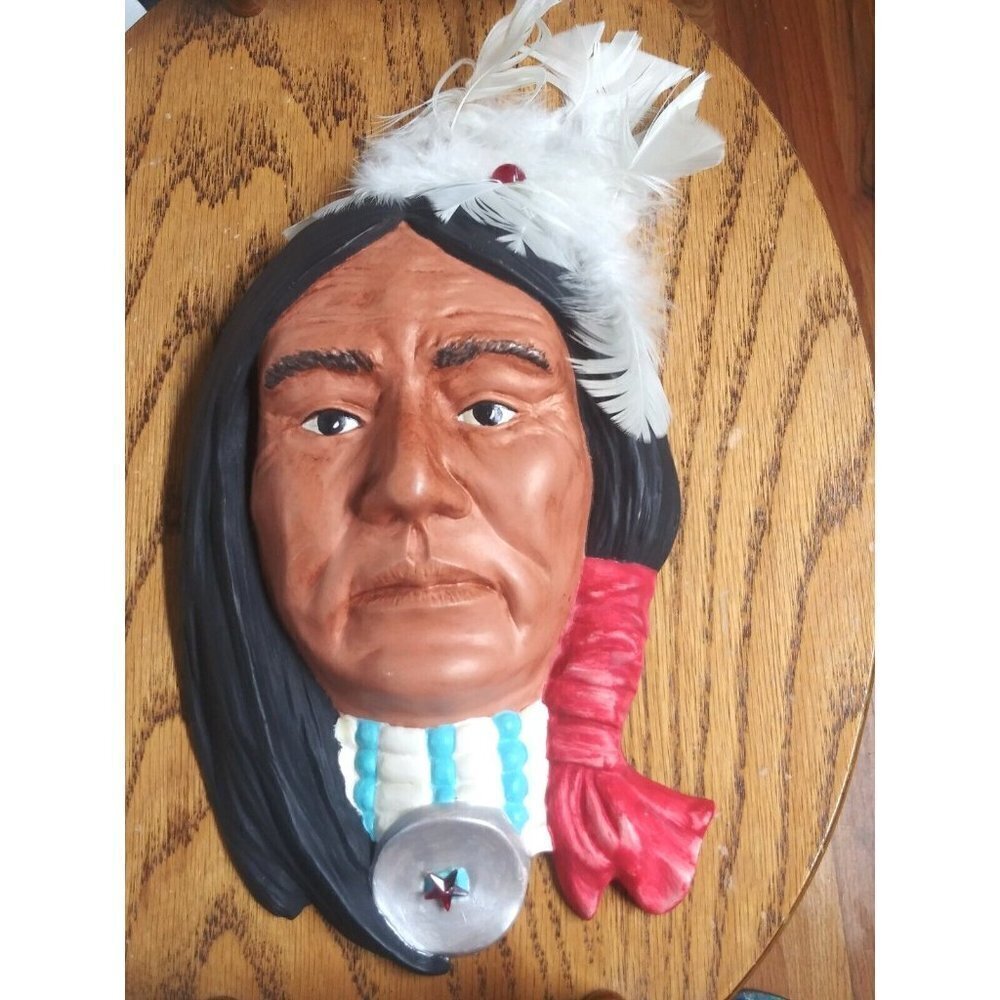 Chief Indian Native American Head Wall Hanging Man Cave 10" Ceramic/stoneware EC